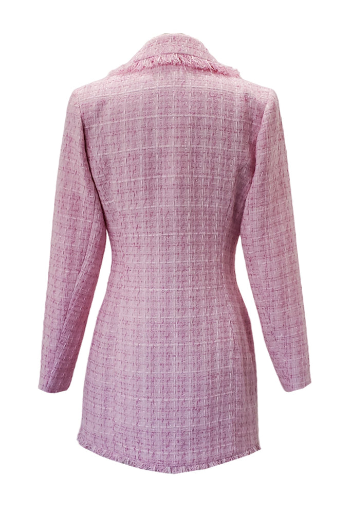 Sophisticated Pink Buttoned Tweed Mini Dress