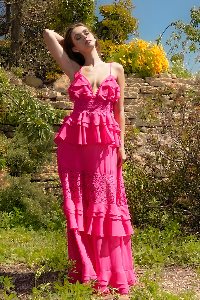 Pink Stunning Beach Flutter Ruffle Maxi Dress