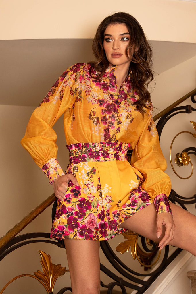 Fallen Leaves Print Bow Detail Two Piece Set