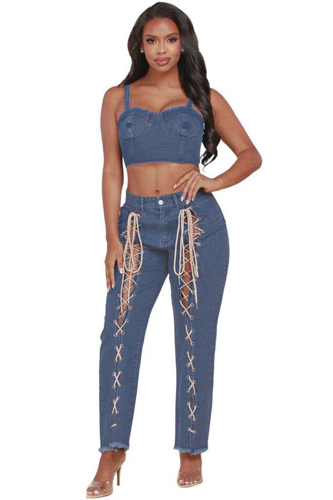Sexy Lace-Up Denim Set