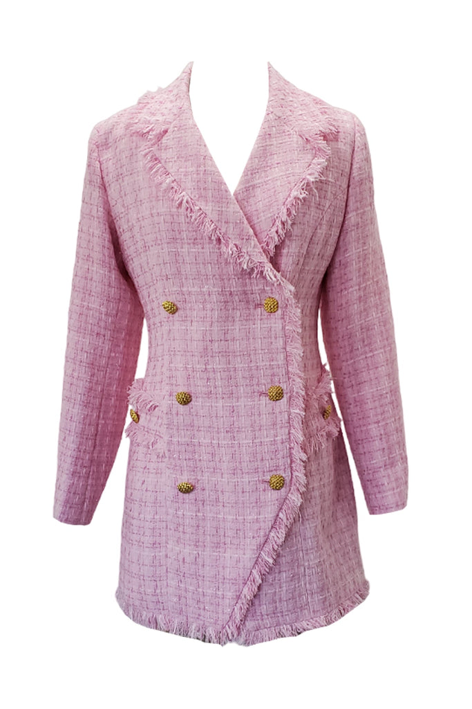 Sophisticated Pink Buttoned Tweed Mini Dress