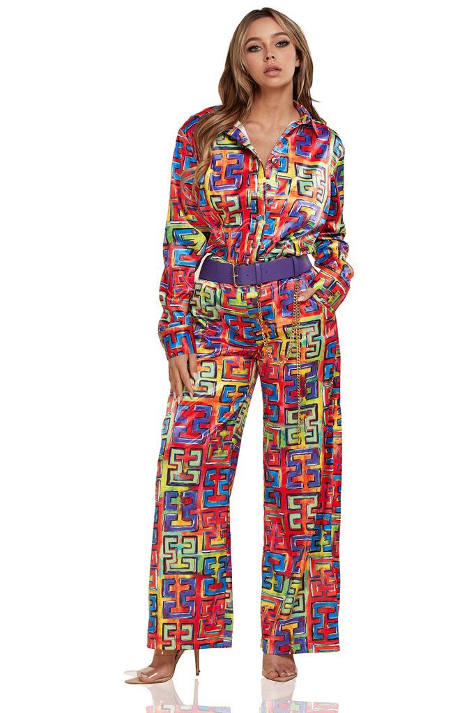 Multicolor Abstract Woven Shirt and Pants Set