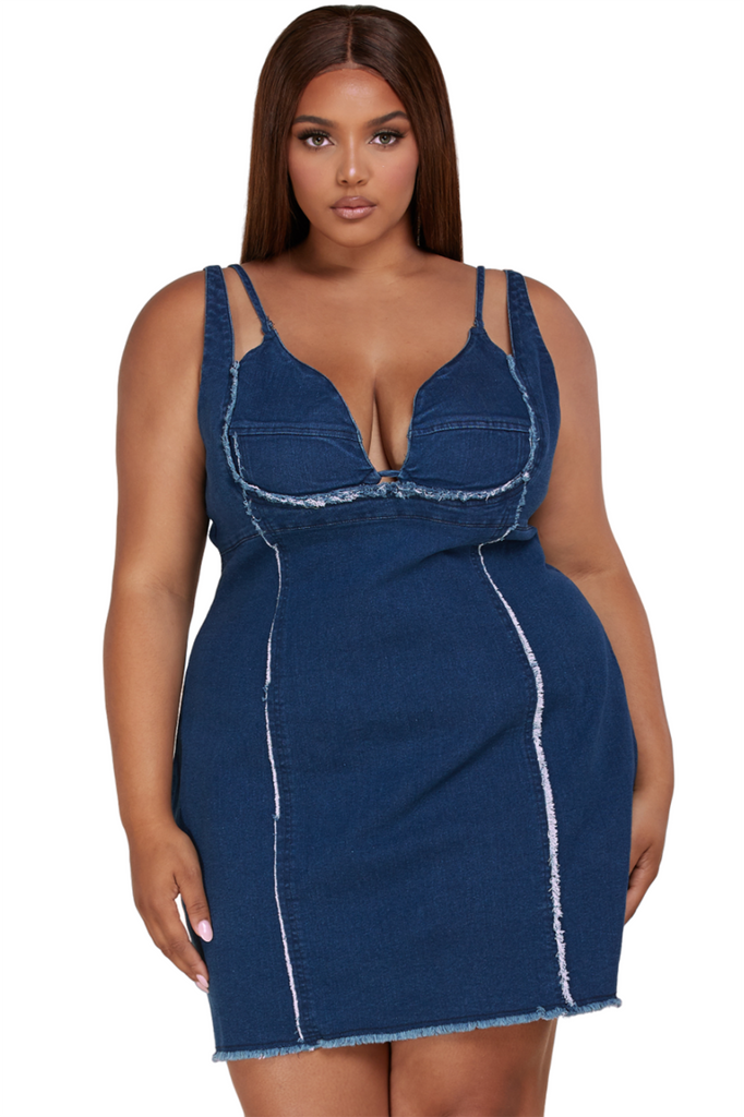 Plus Size Cut-Out Denim Bodycon Mini Dress
